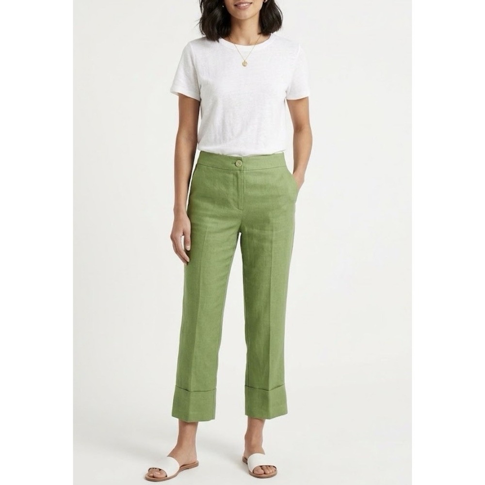 Zara Basic‎ Pants Women's 6 Green Ankle Straight Leg Flat Front Casual Easy Care